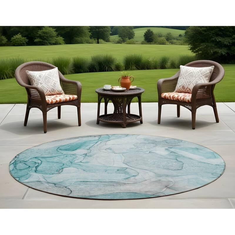 Lalu Unique Abstract Weather Resistant Timeless Fusion Outdoor Rug - 8' Round - Multi