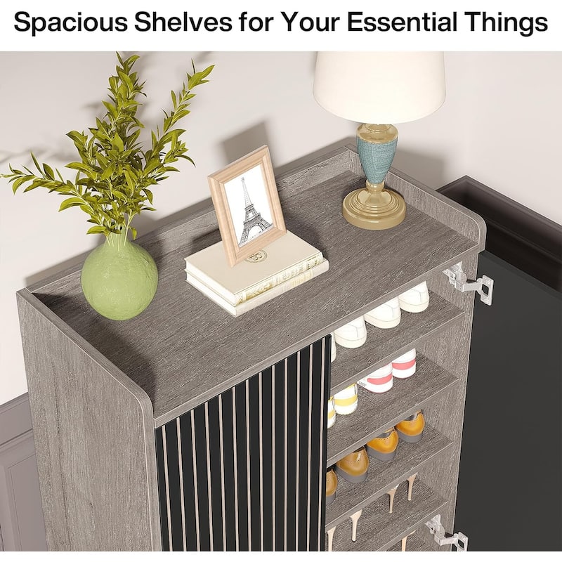 Sturdy 5-Tier Wood Shoe Cabinet with Doors for Entryway Hallway