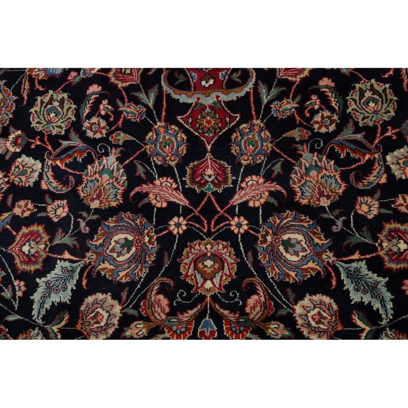 Hand Knotted Oriental 100% Wool Carpet Traditional Floral Navy Blue & Blues Mashad Area Rug - 15' 5'' X 11' 1''