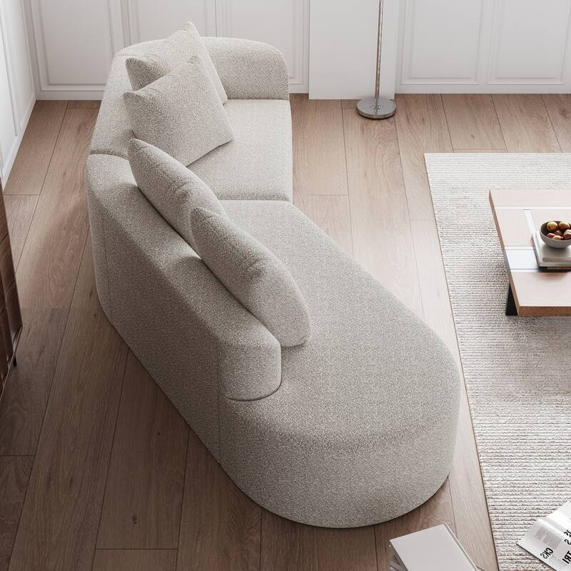 Modular Curved Sectional Sofa, Oversized Chenille Cloud Couch, Compressed Upholstered Sofa with 4 Throw Pillows