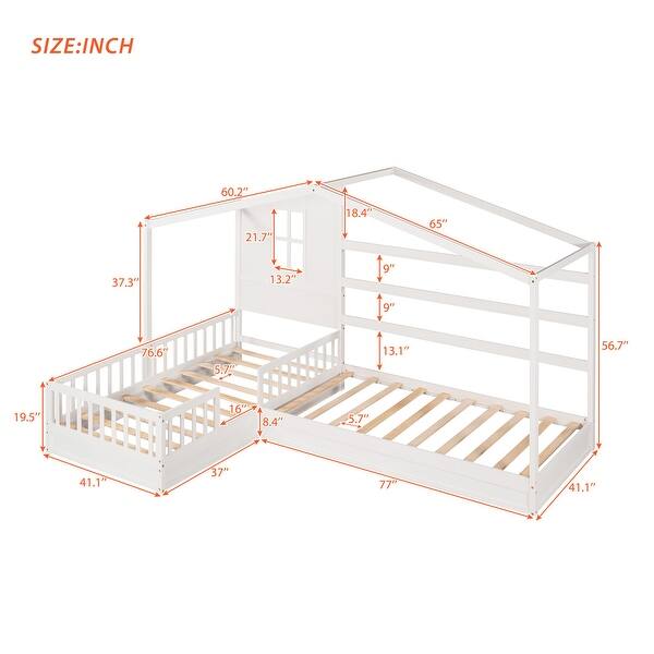 dimension image slide 0 of 2, Twin-Size Wooden House Bed with Dual Functionality and Safety Fence