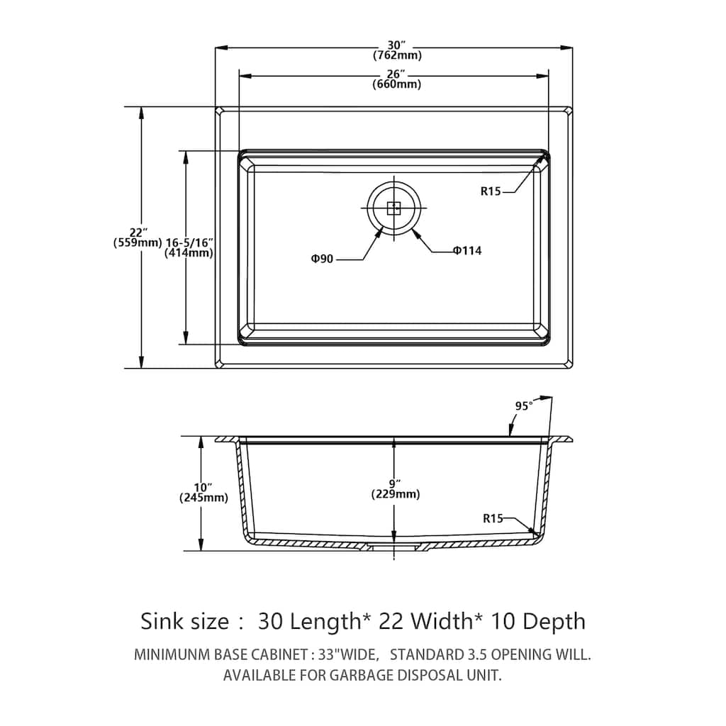 30" x 22" Drop-In Workstation Kitchen Sink with Grid, Roll-Up Rack, Cutting Board & Colander, White Composite Granite, 10" Deep