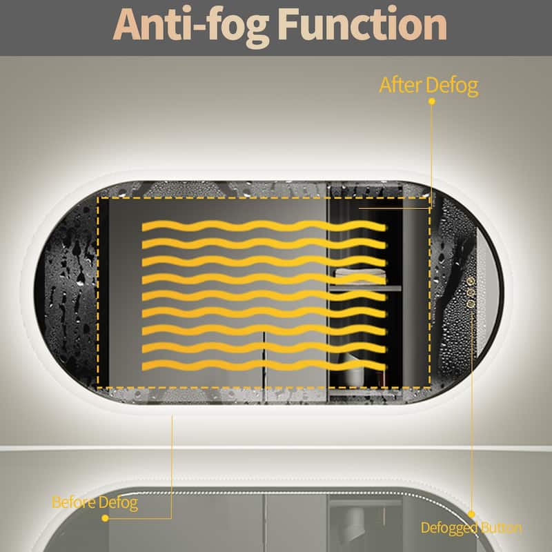 500x800mm Oval Led Bathroom Vanity Mirror with Backlit Dimmable 3 Lights Anti-fog with touch switch. - 19.6x31.5''