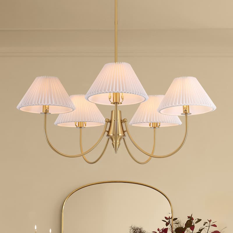 8/5-Light Mid-Century Modern Gold/Black Chandelier with Pleated Fabric Lampshades Hanging Light for Living Room, Dining Room - 5-Light - Gold
