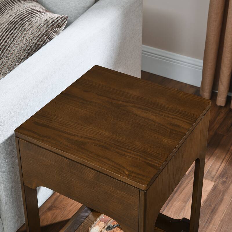 Mid Century Modern Lift Top Side Table with Storage Shelf