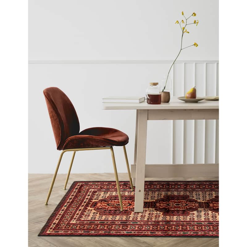 Teimani Beige, Red Rug 3'11" x 6'11" - 3'11 x 6'11