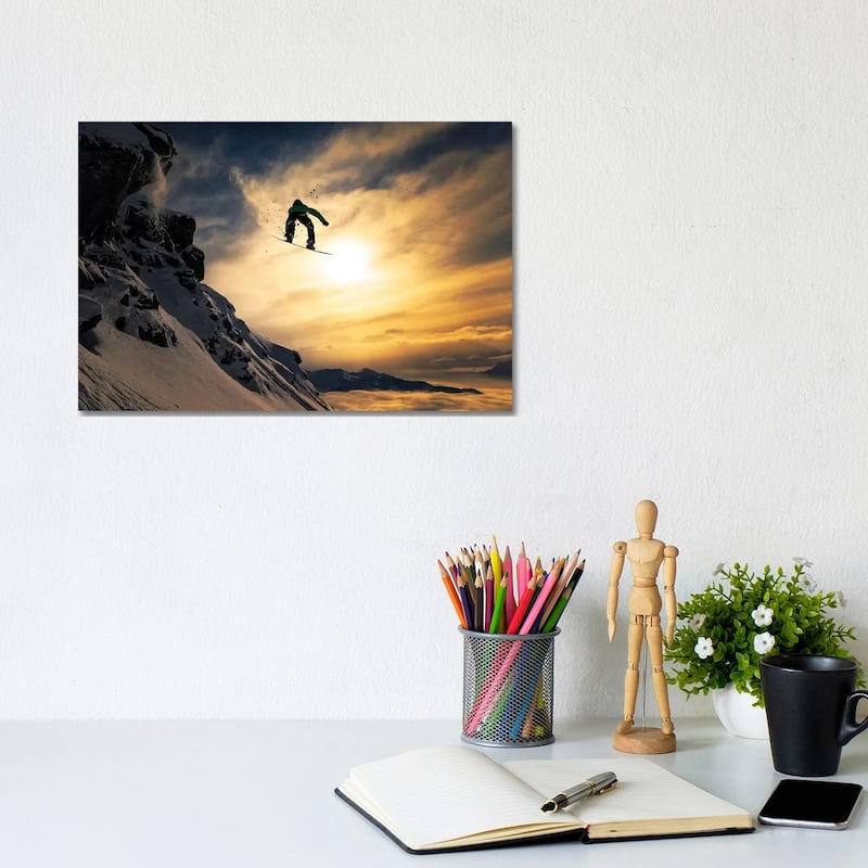 iCanvas "Sunset Snowboarding" by Jakob Sanne Canvas Print - 8x12x0.75