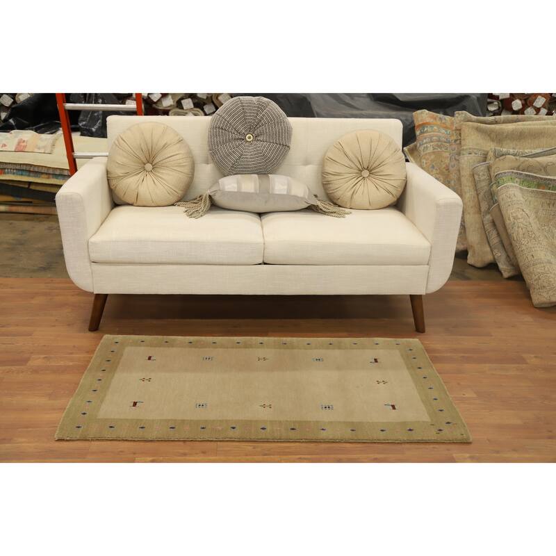 Hand Knotted Oriental 100% Wool Carpet Tribal Animal Pictorial Beige & Ivories Gabbeh Area Rug - 4' 5'' X 2' 4''