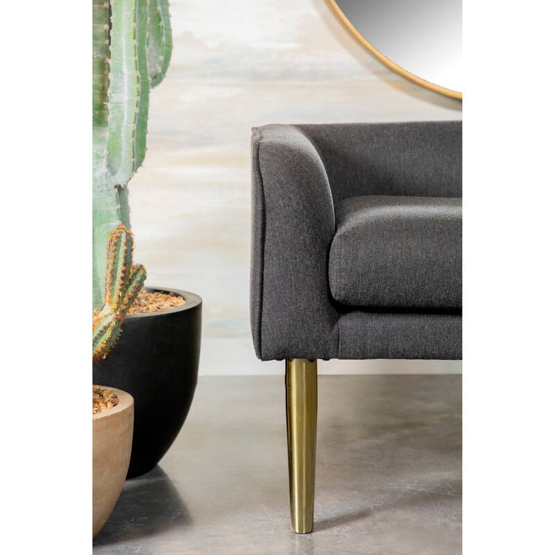 Mid Century Modern Design Dark Grey Upholstered Accent Bench