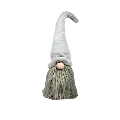 Swedish Fur Hat Sitting Gnome Christmas Figurine - 29.5" - Gray Brown