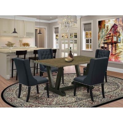 HomeStock 5-Piece Distressed Jacobean Finish Solid Wood Top Dining table with 4 Chairs