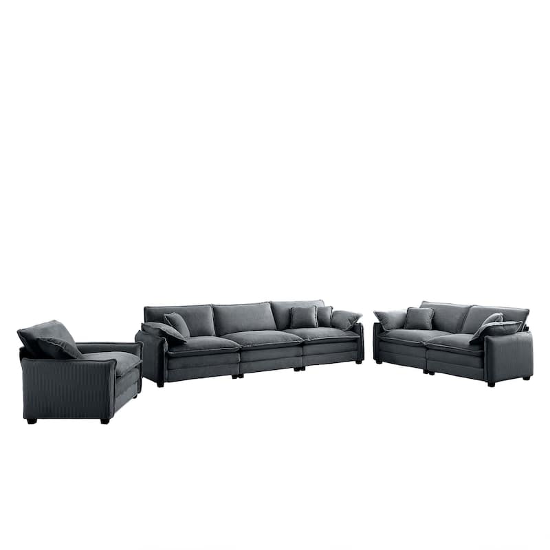 Roomfitters 3-Piece Modular Corduroy Sectional Sofa, Oversized 6-Seat Set with Memory Foam