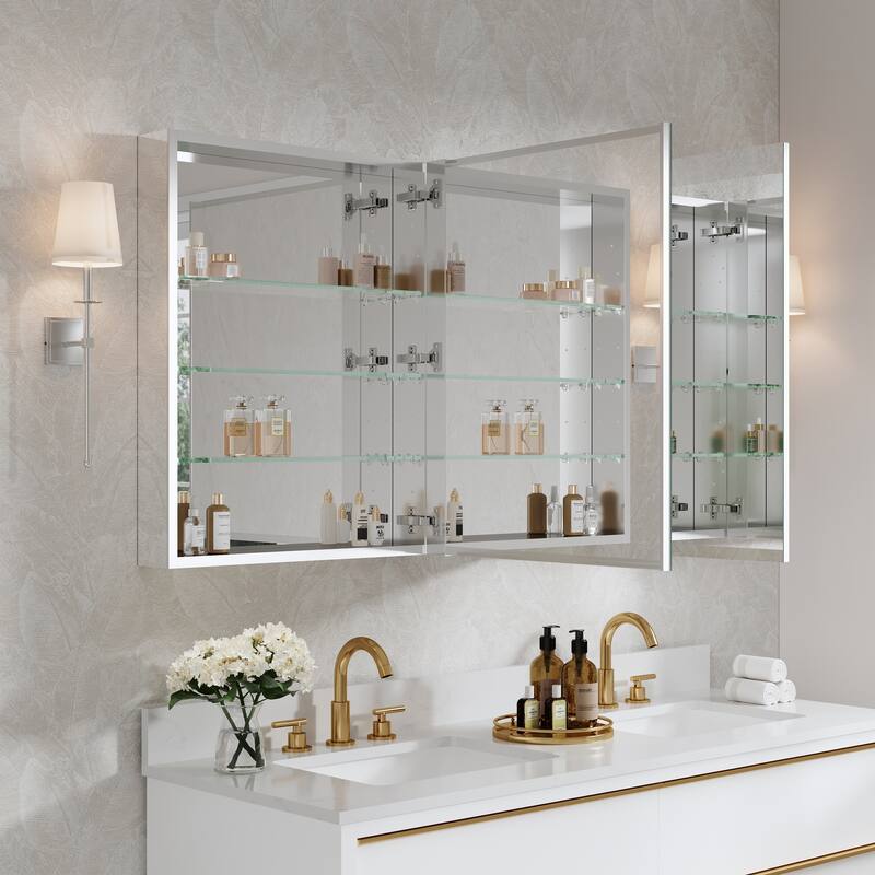 60"W X 30'H Bathroom Recessed or Surface Wall Mount Medicine Cabinet With Adjustable Glass Shelves