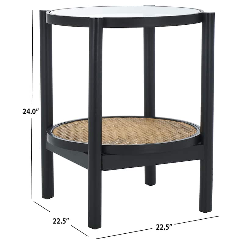 SAFAVIEH Couture Alberdine Rattan/Glass Accent Table - 23 In. W x 23 In. D x 24 In. H - 23"W x 23"D x 24"H