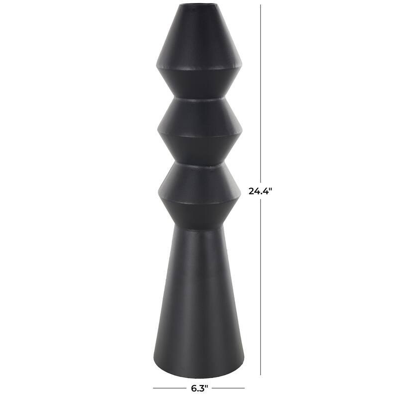 Metal Art Deco Fluted Vase - Black - Roche River Decor