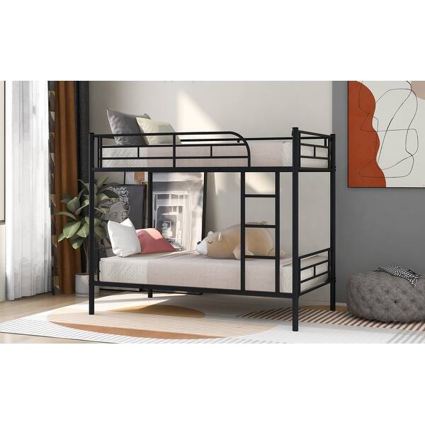 slide 2 of 48, Twin Over Twin Bunk Bed,Versatile Metal Bed with Build-In Ladder Black