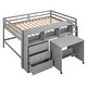 preview thumbnail 6 of 5, Gray Full Pine Low Loft Bed with Rolling Desk, Drawers, Shelves