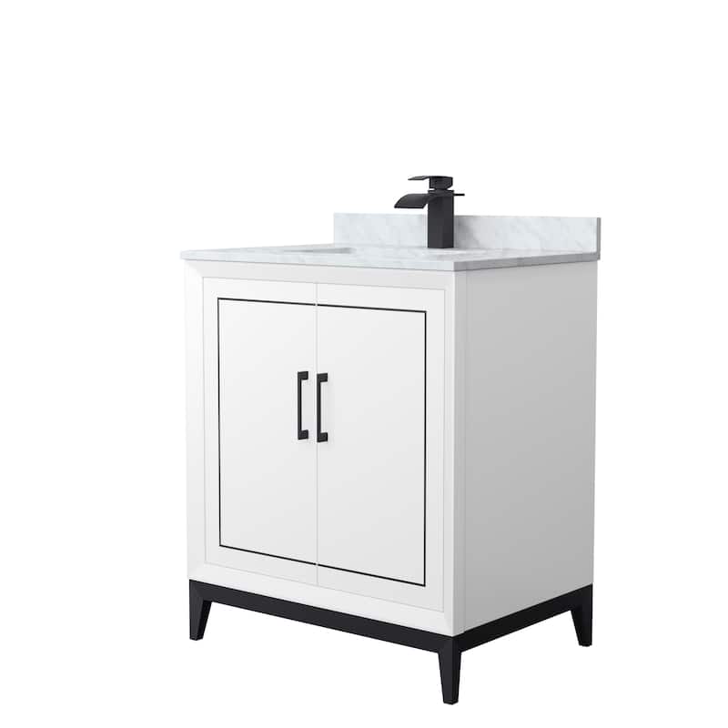 Marlena 30-Inch Single Vanity Set, Carrara Marble Top - White, Black Trim, Carrara Marble Top