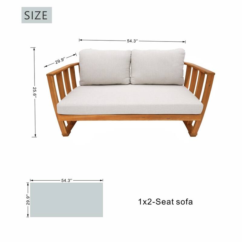 Outdoor Teak-finished Acacia Wood Sofa with Waterproof Cushions with Hidden Zippers