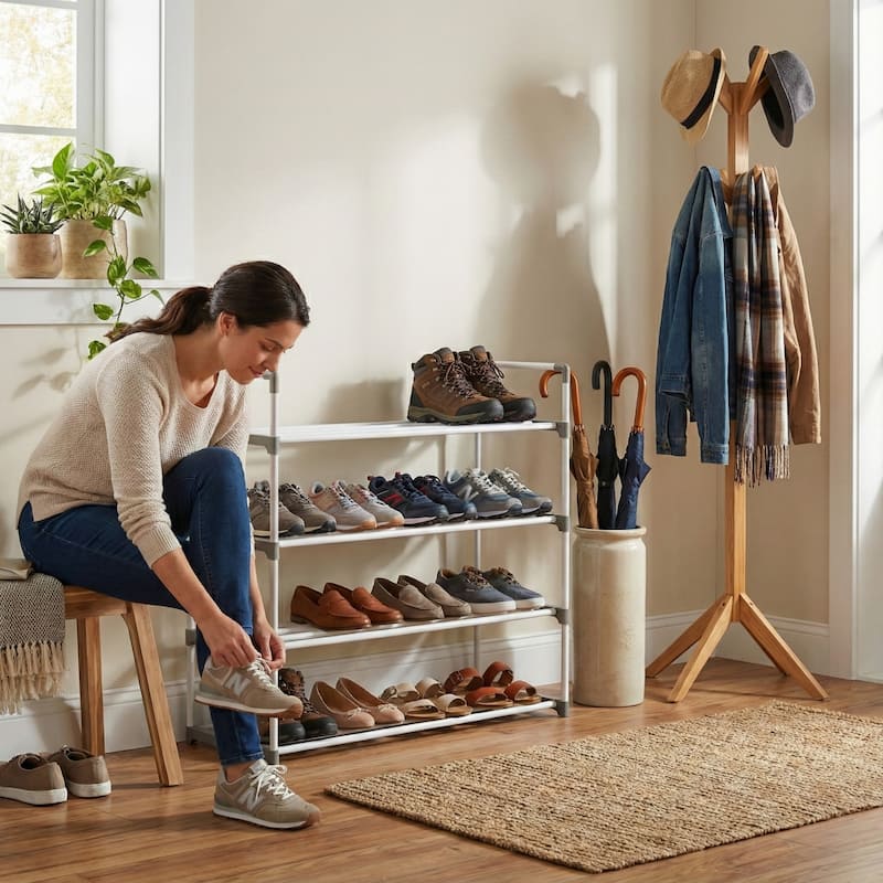 Shoe Rack - Shoe Organizer for Closet, Bathroom, Entryway by Home-Complete (White)