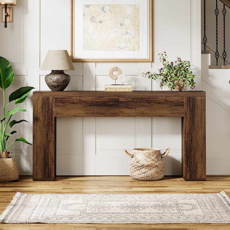 63" Industrial Console Sofa Table with Drawers for Entryway