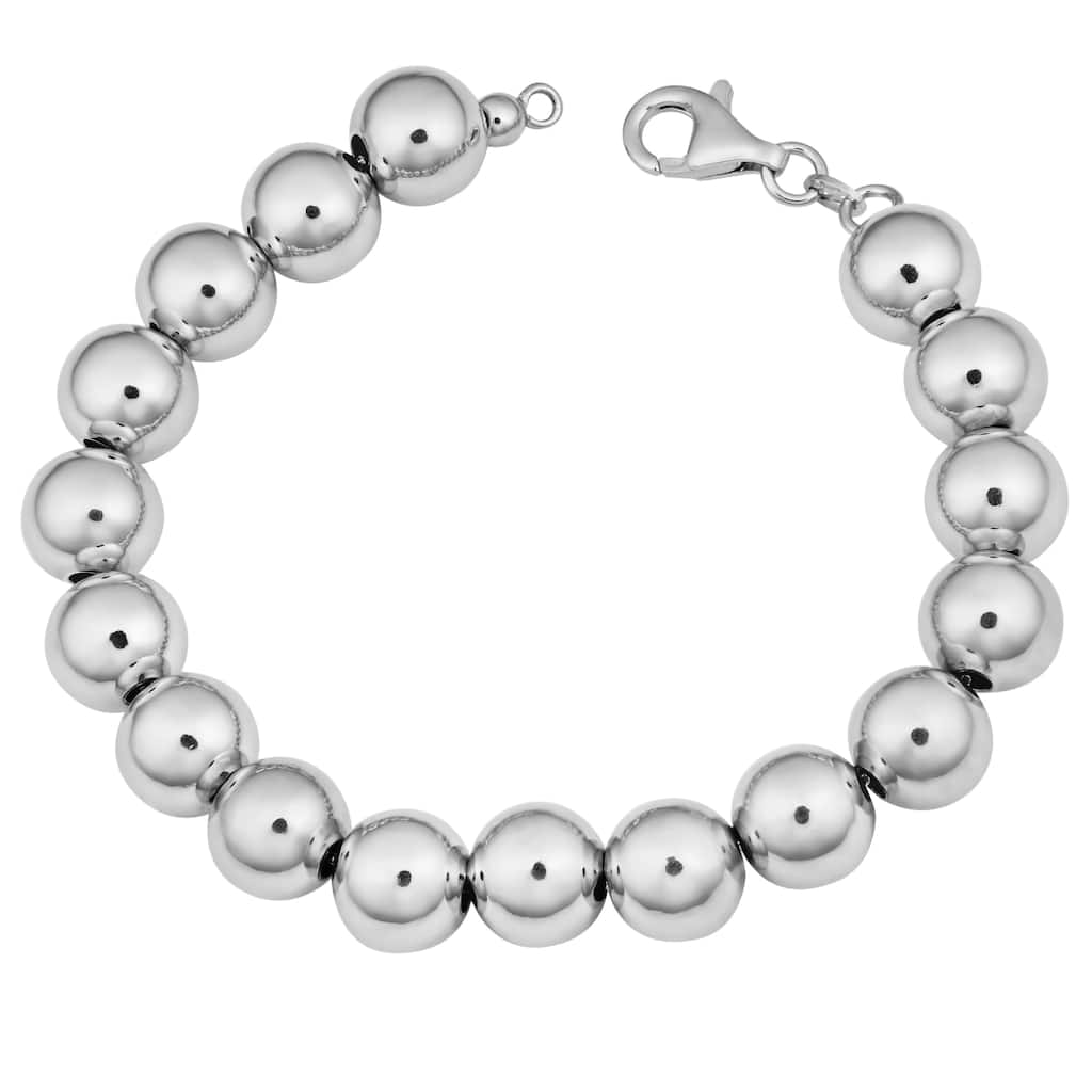 Fremada Rhodium Plated Silver 10mm Ball Bracelet (7.5 inches)