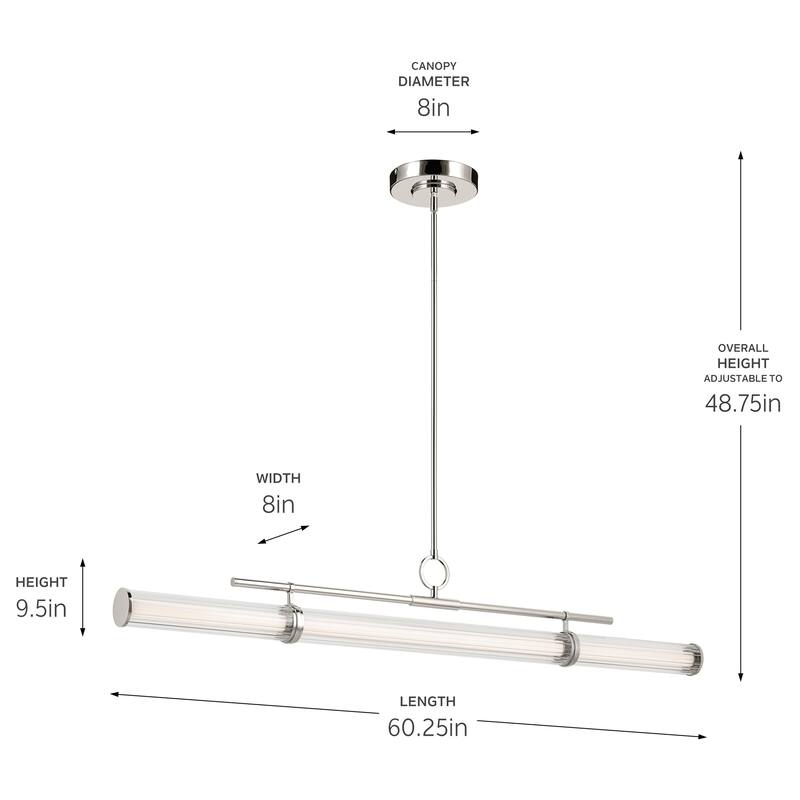 Riven 60.25 Inch LED 1 Light Linear Chandelier with Clear Fluted Glass in Polished Nickel