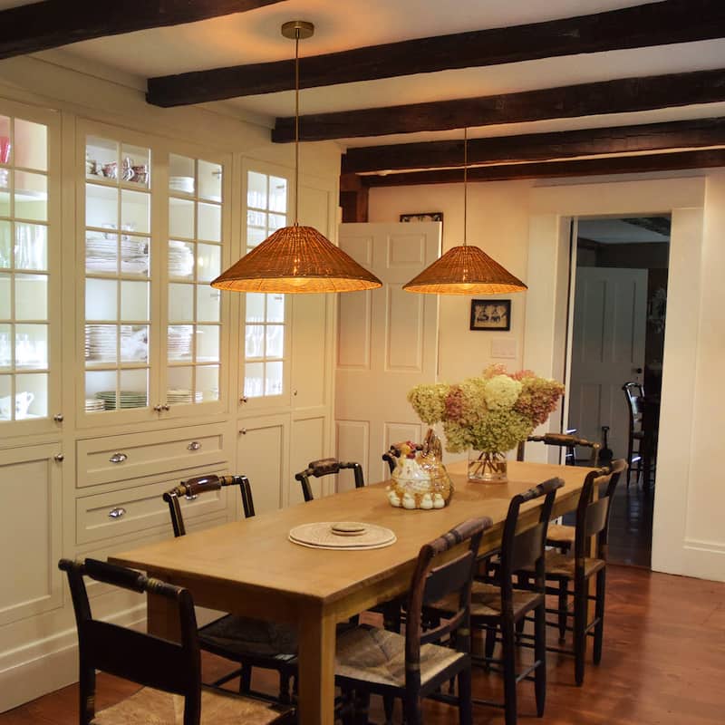 1-Light Farmhouse Straw Hat Hand Woven Chandelier with Natural Rattan Shade