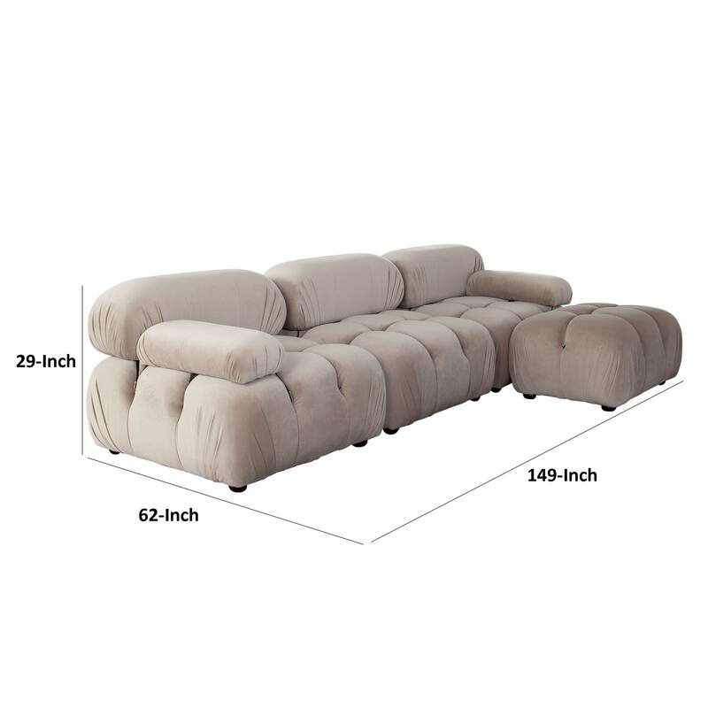 Hito 4 Piece Modular 111 inch Sectional Chaise Sofa Set, Tan Brown Bubble Tufting