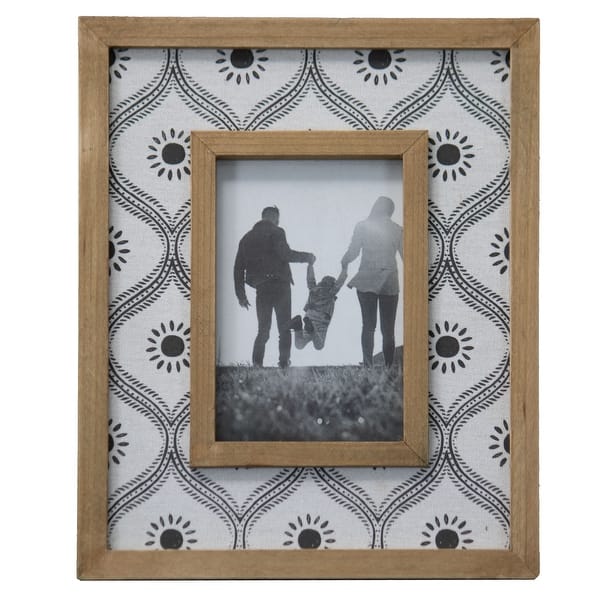 Foreside Home & Garden White Floral Pattern Canvas 4x6 inch Wood Decorative Picture Frame