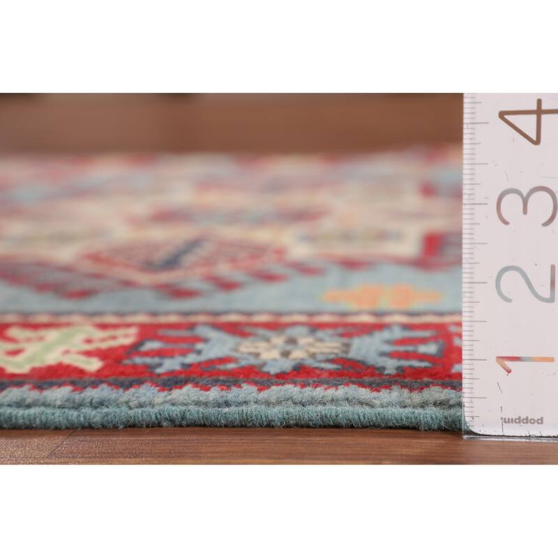 Geometric Blue Kazak Oriental Accent Rug Handmade Wool Carpet - 3'6" x 5'0"