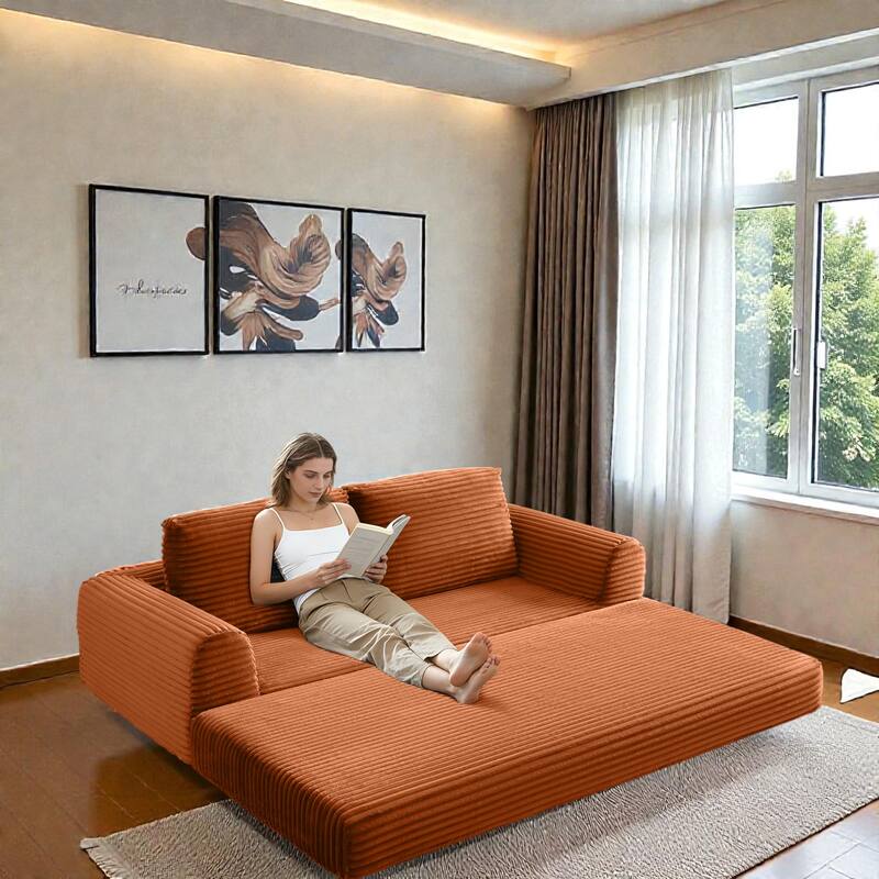 2 in 1 Folding Sofa Bed, Corduroy Convertible Sleeper Couch with Pillows, Boneless Futon Floor Sofa