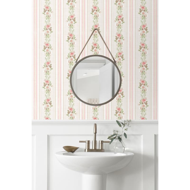 Seabrook Designs Brynn Floral Stripe Unpasted Wallpaper