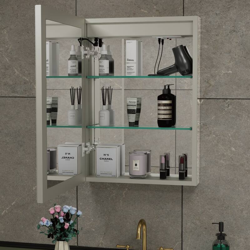 Chloe LED Medicine Cabinet with Mirror, Dimmable, Anti-fog, Adjustable Glass Shelves, Recessed or Surface Mount