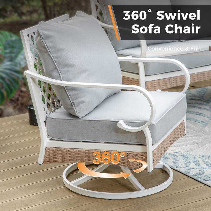 MAISON ARTS 7-Seat Patio Conversation Set, 2/4 x Cushioned Metal Chair, 1 x 2-Seat Sofa,1 x 3-Seat Sofa with Coffee Table