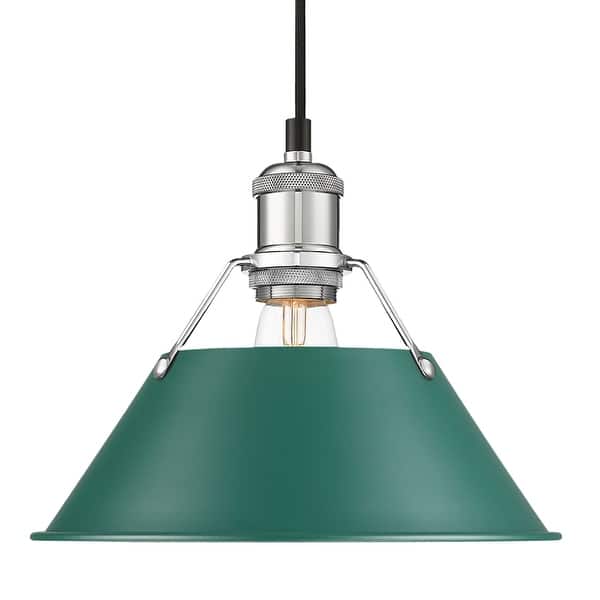 slide 2 of 3, Yep by Golden Lighting Orwell 1-light 10in Pendant in Chrome and Pine Green shade - Medium Pendant - 10"