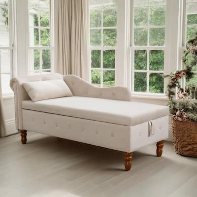 Kimberly Velvet Chaise Lounge with Storage and Pillow by GDFStudio - 58.26"L x27.9"W x 28.3"H