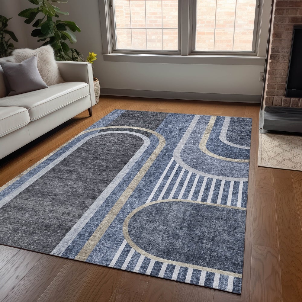 Machine Washable Indoor/ Outdoor Chantille Mid Century Modern Rug