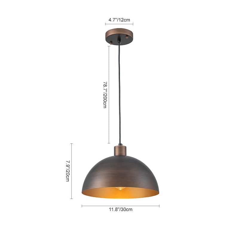 Hand-Crafted Antique Bronze Metal Dome Kitchen Pendant Light - 11.8 Inches