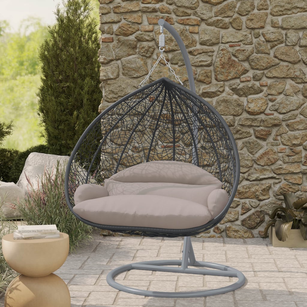 2-Person Egg Swing Chair in Grey Stainless Steel 2-Seater Porch Swing for Outdoor and Indoor - 77.95" Height