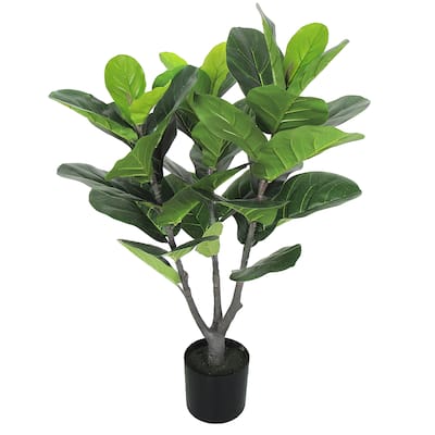 3ft Deluxe Artificial Fiddle Leaf Fig Tree Real Touch Plant in Black Pot - 36" H x 23" W x 20" DP