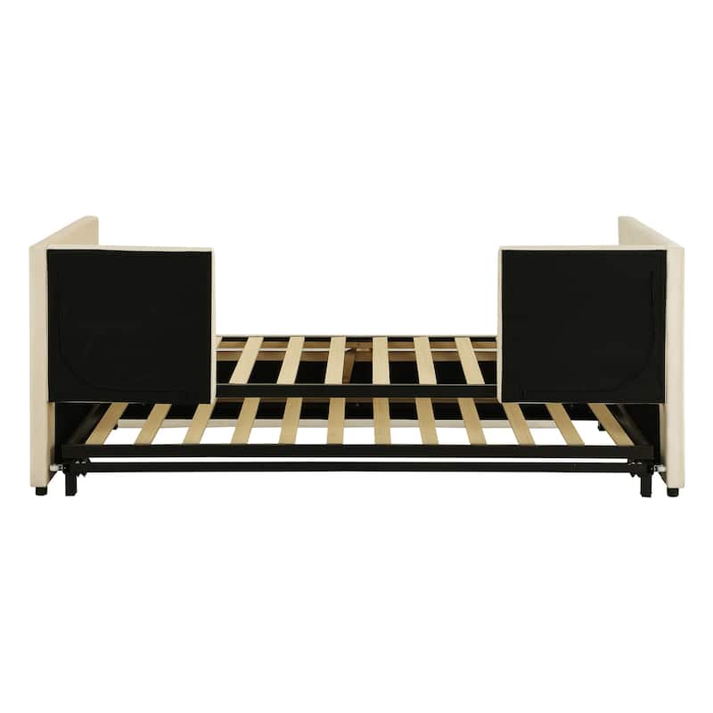 HomeRoots Beige Upholstered Twin Day Bed With Trundle