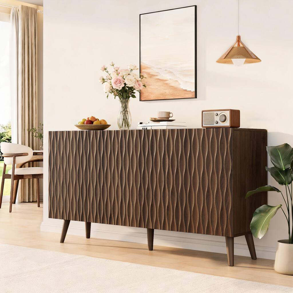 EROMMY 58" Accent Storage Cabinet with Adjustable Shelves, Sideboard Buffet with Doors for Living Room