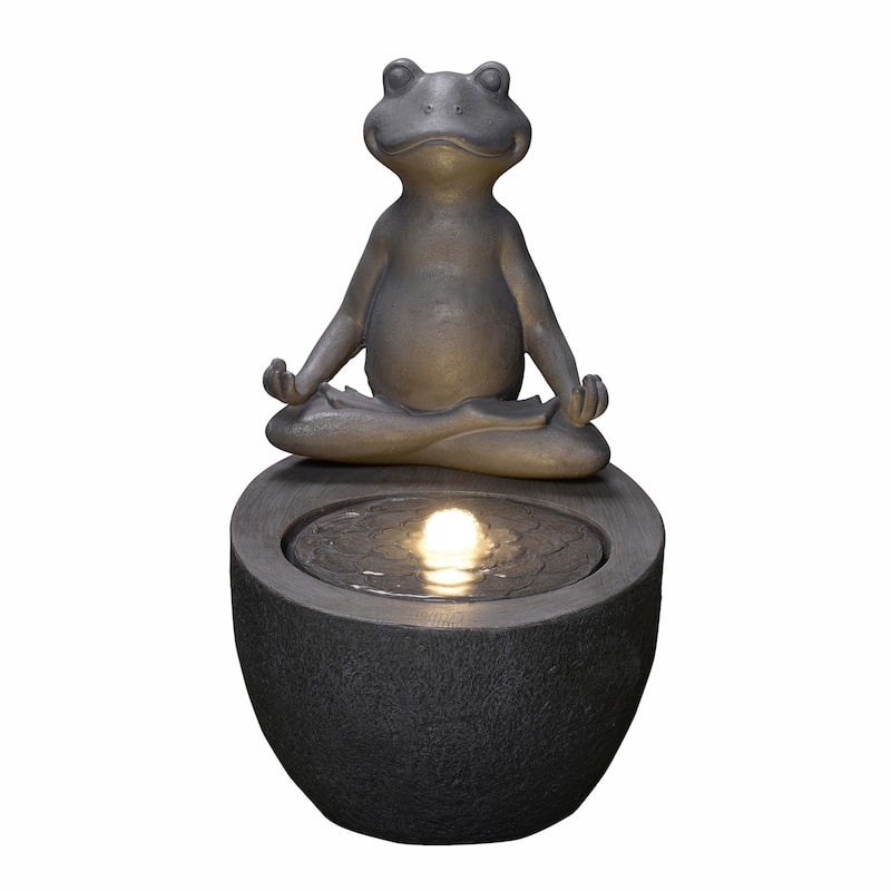 LED Lighted Meditating Frog Outdoor Garden Water Fountain - 19.25"