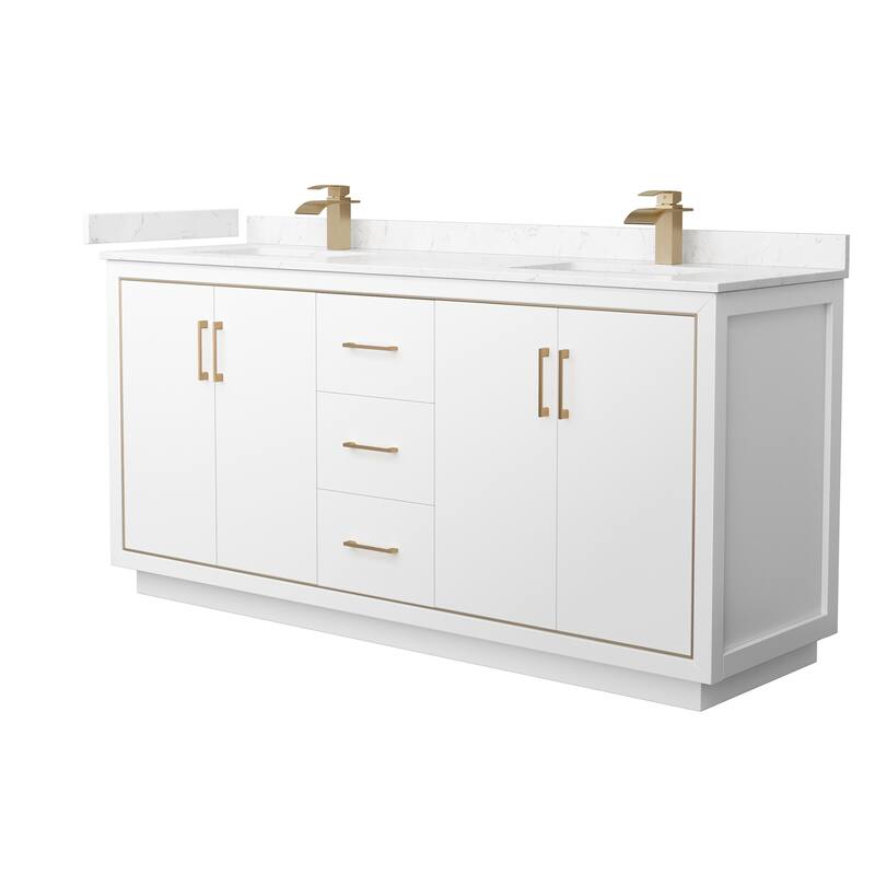 Wyndham Collection WCF1111-72D-VCA-MXX Icon 72" Free Standing Double - White / Carrara Cultured Marble Top / Satin Bronze - Painted