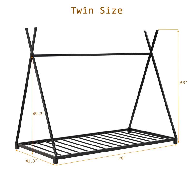 Twin Size Kids House Bed Tent Bed Frame with Triangle Structure, Fun Playhouse Design, No Box Spring Needed🛍️🛒
