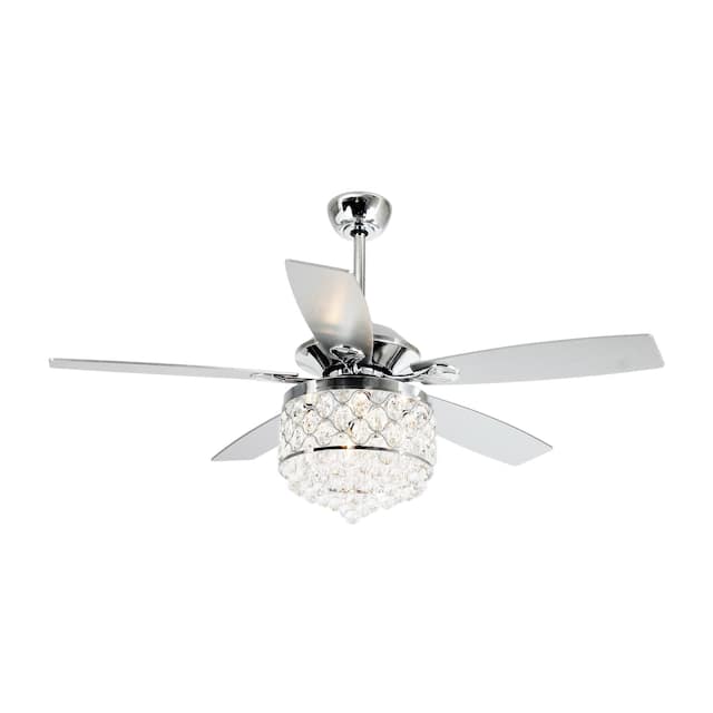 Chrome/ Crystal 4-light Chandelier/ Ceiling Fan with Remote - 52-in D x 15.5-in H