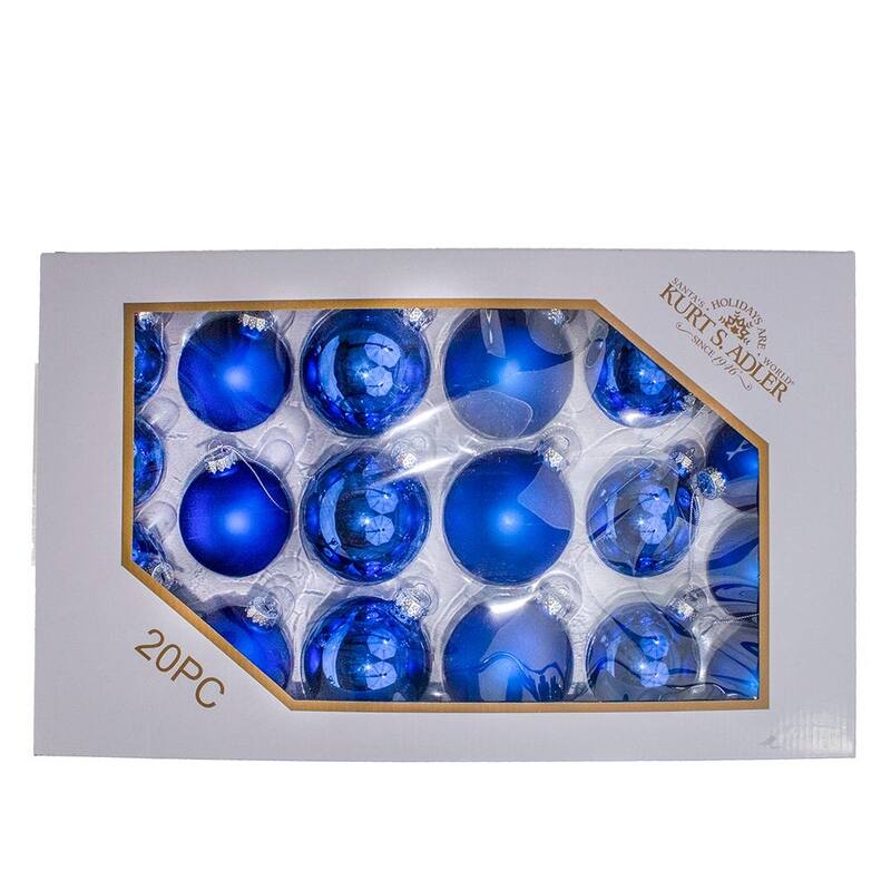 Kurt Adler 60-80MM Shiny and Matte Blue Balls, 20 Piece Set - N/A