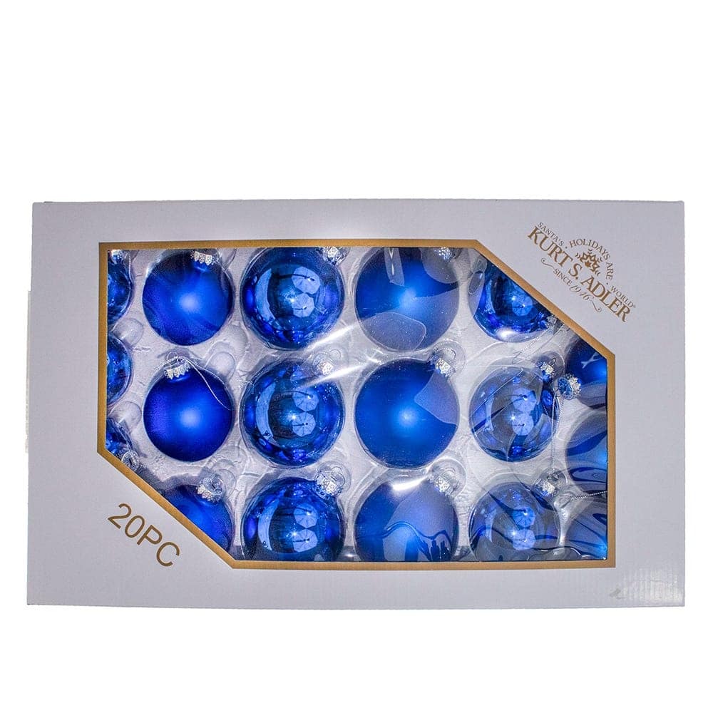 Kurt Adler 60-80MM Shiny and Matte Blue Balls, 20 Piece Set - N/A