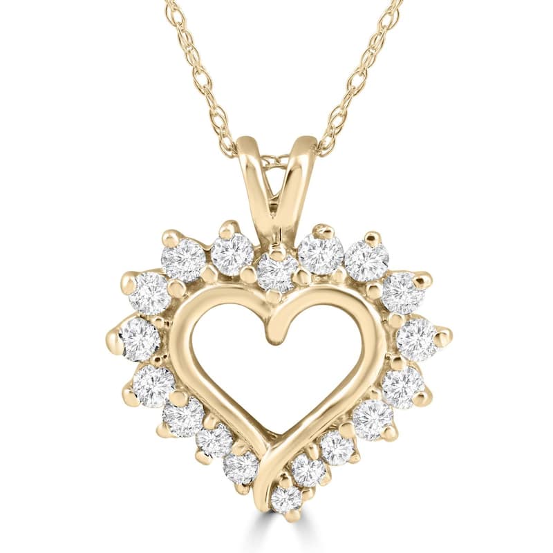 14k Yellow Gold 1/2 ct TDW Diamond Heart Pendant - White